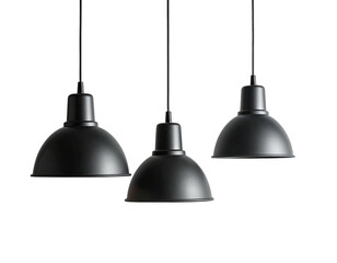 Obraz premium Three minimalist black pendant lights hang against a dark background, simple, modern, elegant