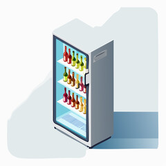 Glass door cooler stocked with bottles