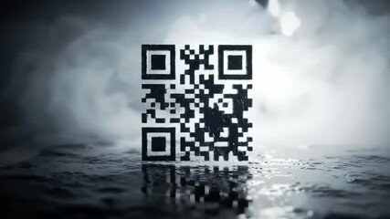 3D QR Code on reflective surface with smoke. - Powered by Adobe