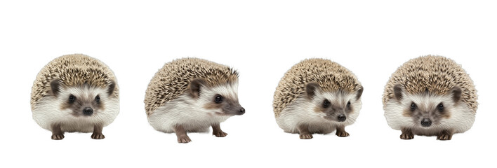 Set of Hedgehog Collection, Cute Spiny Mammal in Natural Poses, Detailed Wildlife Animal Illustration, isolated on transparent png background, oil paint