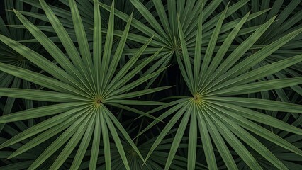 Fototapeta premium Close-up of lush green palm fronds creating a natural abstract pattern.