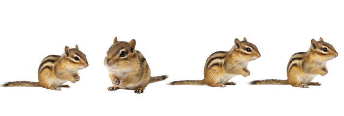 Set of realistic chipmunk collection isolated on transparent PNG background, oil paint