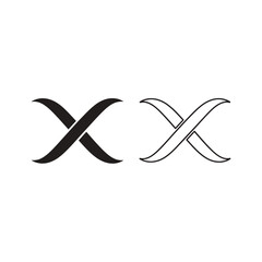Two stylized letter X symbols one solid black and one outlined on white mark cross