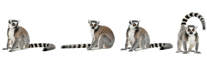 Set of realistic ring tailed lemur collection isolated on transparent PNG background, oil paint © ibrahim