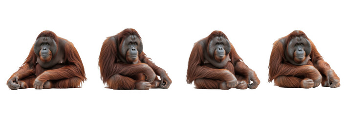 Set of orangutan sitting in different poses isolated on transparent PNG background, oil paint © ibrahim