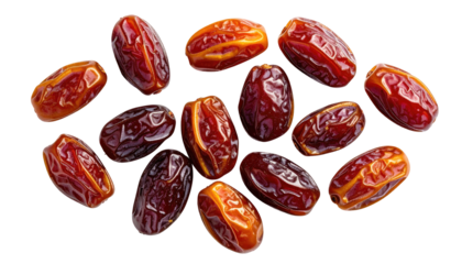 A cluster of succulent, dried fruits with varying hues of reddish-brown, isolated on black