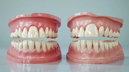 Obraz premium Dental Models Showing Teeth Whitening, Before & After. Possible Use Educational Illustration for Dentistry