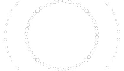 Abstract composition of numerous light gray circles, arranged in curved lines and a central ring