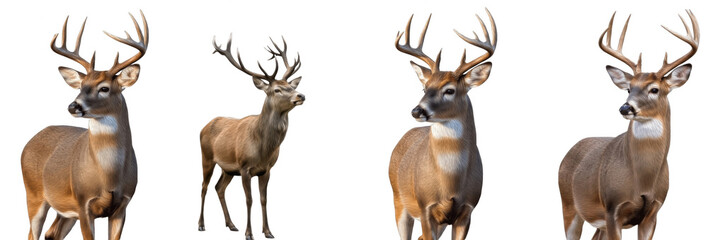Set of White-Tailed Deer Buck (Odocoileus virginianus) Isolated on Transparent PNG Background, North American Wildlife Animal Collection © midshots