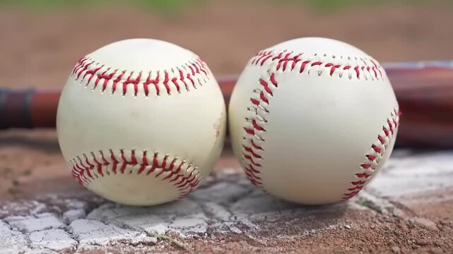 Baseball Balls on Field with Bat.