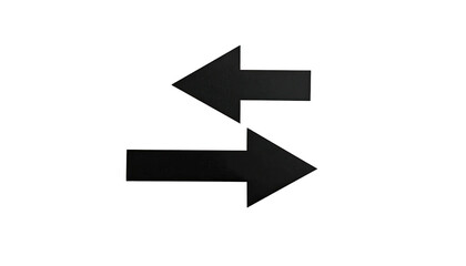 A dark field features two opposing arrows, one pointing left, the other right, in a grayscale design