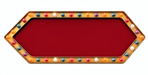 Vintage Arrow Sign with Colorful Bulbs and Blank Red Background