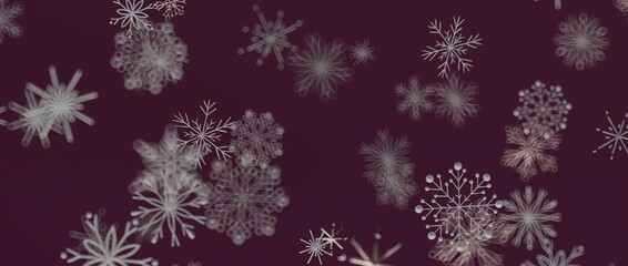 Elegant winter background with digital snowflakes on a burgundy backdrop. Perfect for holiday designs, Christma