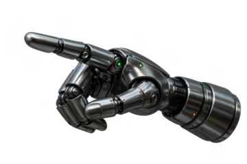 Robot hand pointing gesture demonstrating futuristic artificial intelligence technology on transparent background