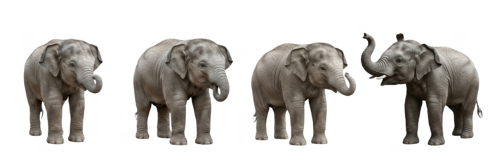 Set of Elephant Calf Isolated on Transparent PNG Background, African Wildlife Animal Collection