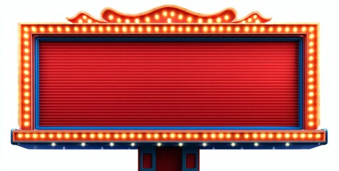 Bright Retro Marquee Sign with Red Background and Decorative Lights