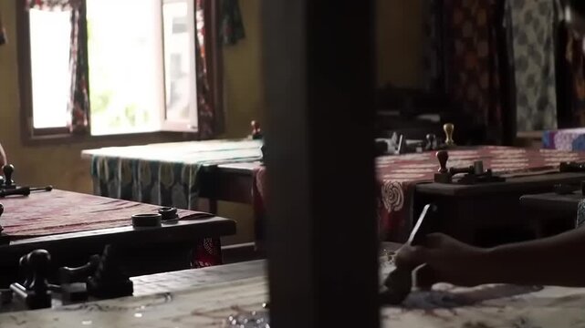 Batik fabric workshop interior.