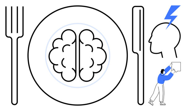 Brain food concept. Illustration highlights the synergy between diet, mental energy, and creativity. Brain food fuels inspiration and cognitive health. Perfect for wellness, education, health