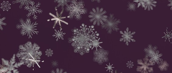 Decorative seamless pattern with snowflakes on a dark purple backdrop, perfect for winter designs and seasonal