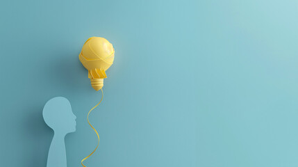 Paper cutout person with a balloon lightbulb suitable for creative concepts, inspiration, innovation, education, and brainstorming visuals.