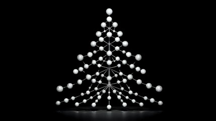 Elegant white pearl Christmas tree made of connected dots on black background for holiday greeting cards and festive decorations.