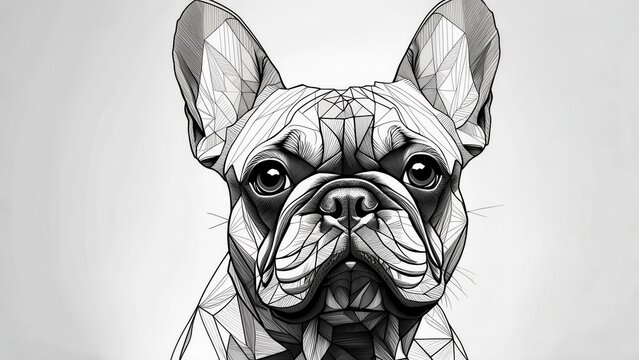 Expressive low poly french bulldog portrait with soft lighting and refined geometric detail creating an elegant mood