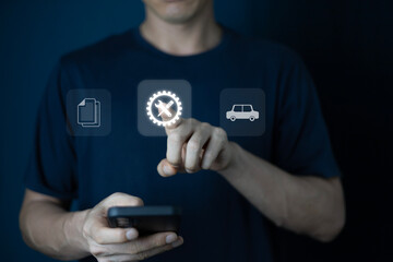 Man touching a service icon for request service online