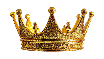A gleaming golden crown with intricate details, sitting against a black background