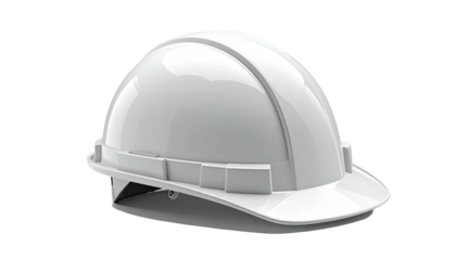 A gleaming white hard hat isolated on a black background, showcasing its sleek design