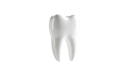 A gleaming white molar tooth isolated against a stark black background, showcasing dental health