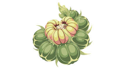 Fototapeta premium Stylized botanical cluster with central bloom and green pods digital illustration. Organic shapes, fresh colors, nature's elegance visually