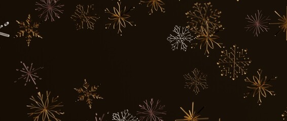 Abstract design of bronze and gold snowflakes on a dark brown background. Perfect for holiday greetings or winter themed © vegefox.com