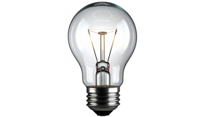 A glowing incandescent lightbulb isolated against a stark black background