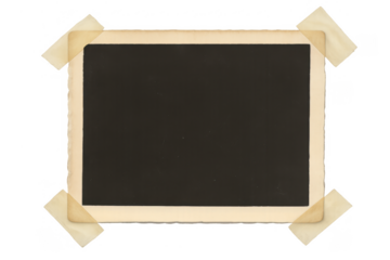 Blank vintage frame attached with brown masking tape, creating a nostalgic memory placeholder with copy space on transparent background
