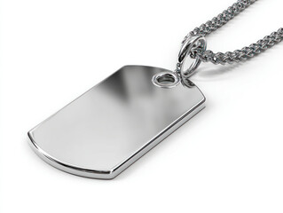 Fototapeta premium A shiny silver dog tag necklace on a chain.