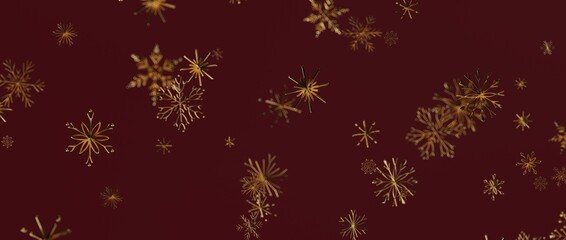 Elegant gold snowflakes drift against a rich burgundy background, perfect for holiday greetings and festive desi © vegefox.com