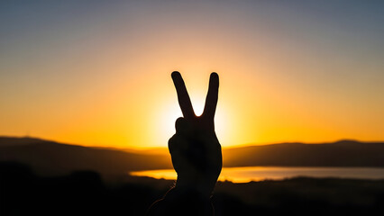 Fototapeta premium Minimalist peace concept showing a symbolic hand gesture against a calm and bright background