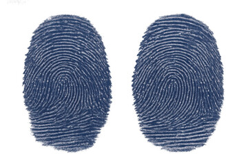 Two blue fingerprints creating an impression of uniqueness, identification, access control, cyber security, and personal data