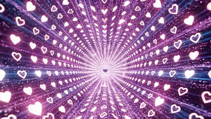 Vibrant purple background with white hearts radiating outward in a beautiful symmetrical pattern - Powered by Adobe