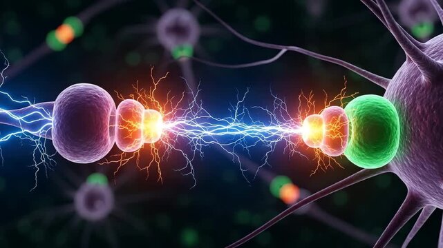 Neurons communicating with each other through electrical impulses in a complex network of nerve cells