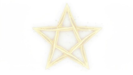 Ethereal golden pentagram star shape floating on a bright white background