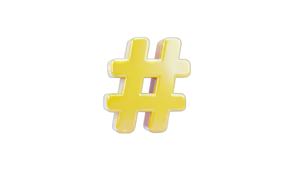3D Rendered Yellow Hashtag Symbol Isolated on White Background