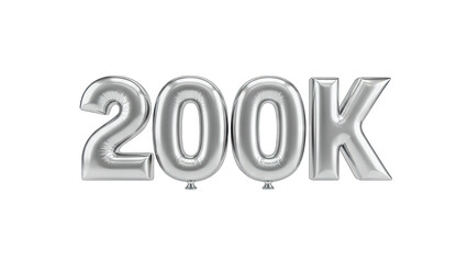 200K Silver Balloon Numbers on White Background