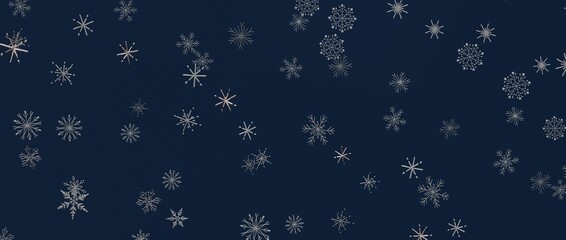 Abstract winter background with snowflakes falling on dark blue. Suitable for Christmas, New Year and holiday d