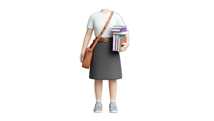 Student Holding Books with a Bag on White Background