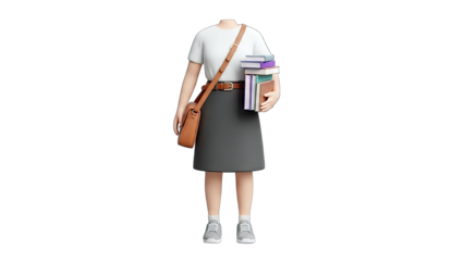 Student Holding Books with a Bag on White Background