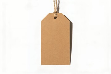 tag. Blank cardboard price tag with string isolated on white. retail sales, product labels, designed for discount offers and rustic branding.