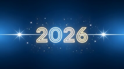 Futuristic neon 2026 year graphic with sparkling lights