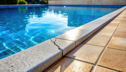 Cracked Pool Edge and Tiled Surround on a Sunny Day