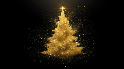 Glowing Golden Christmas Tree with Radiant Star